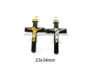 Hematite Cross Pendant 23x34mm Silver/Golde Jesus